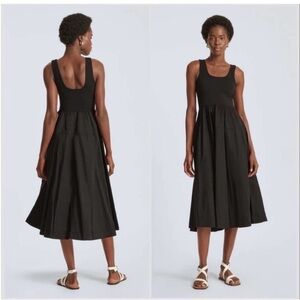 Everlane Black Sleeveless The Riviera Midi Dress Womens XXS Tiered Pockets